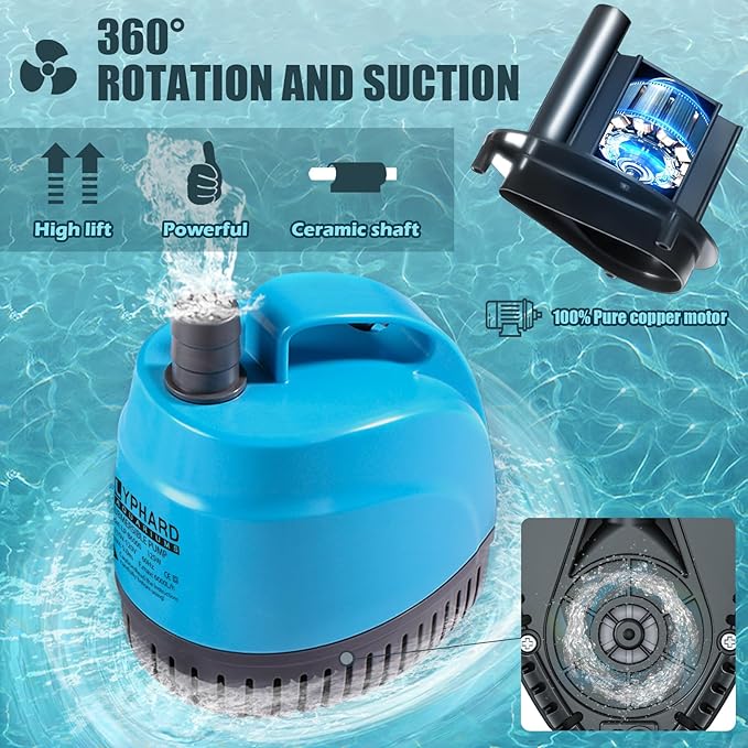 LYPHARD AQUARIUMS 125W Submersible Water Pump, 1110GPH High Lift 12.8ft Aquarium Pumps for Fish Tank, Pond, Fountain, Hydroponics, Waterfall