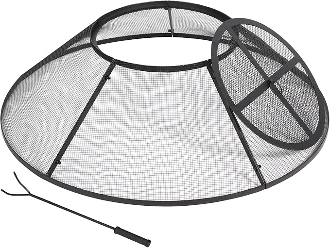 REDCAMP Fire Pit Spark Screen 36 Inch Round with Removable Lid, Outdoor Heavy Duty Fire Pit Screen Mesh Firepit Screen Cover with Handle & Poker for Patio Backyard Beach