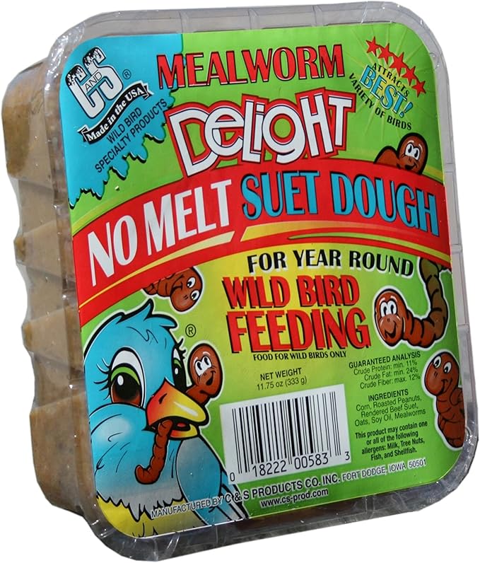 C&S Mealworm Delight, No Melt Suet Dough, 11.75 Ounce (Pack of 12)