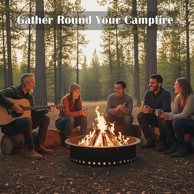 Fire Ring for Outside Fire Pit 36-Inch Outer/32-Inch Inner Diameter, VivaGarden Heavy Duty Solid Metal Steel Round Fire Pit Ring for Camping, DIY Campfire FirePit Insert Kit for Wood Burning, Black
