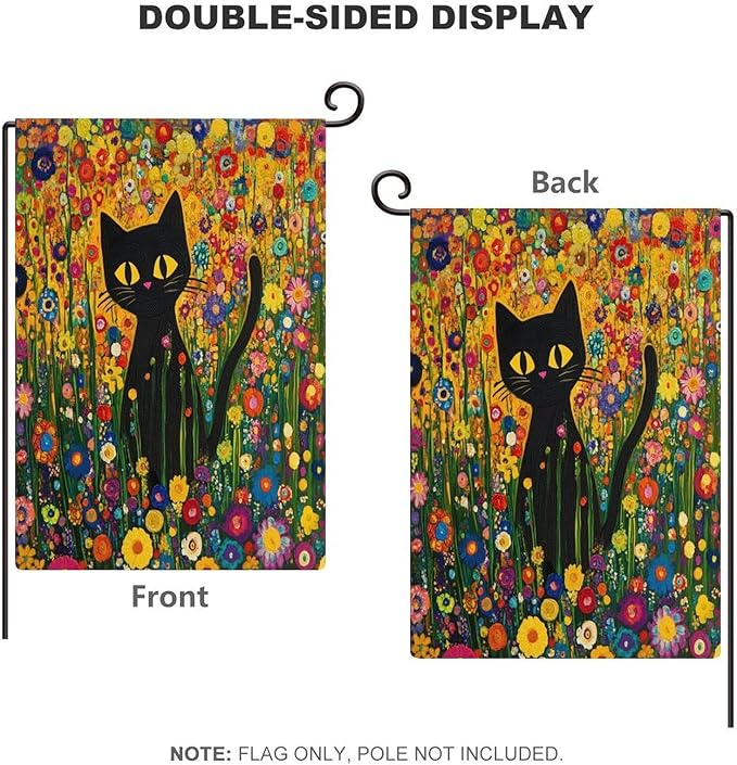 Wild Flowers Floral Leaf Botanical Plants Welcome Garden Flag 12x18 Double Sided for Outside Cute Black Cat in The Flower Garden Farmhouse Flags Yard Flag Seasonal Yard Decoration