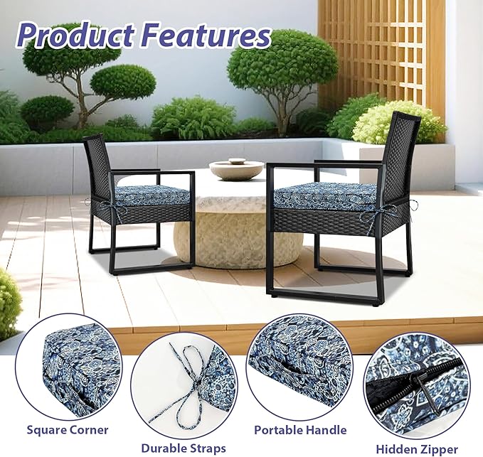 Outdoor Chair Cushions Set of 4,Waterproof Outdoor Seat Cushions for Patio Furniture,Patio Chair Cushion with Handle and Ties, Out Door Chair Pads,17" x 16" x 2", Green Paisley