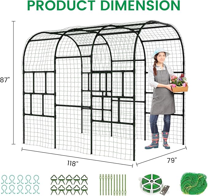 Tall Garden Arch Trellis for Climbing Plants, 87in Tall Metal Plant Support Trellis Archway for Climbing Plant Vegetables Cucumber, Outdoor Yard Lawn Garden Arch Tunnel Trellis