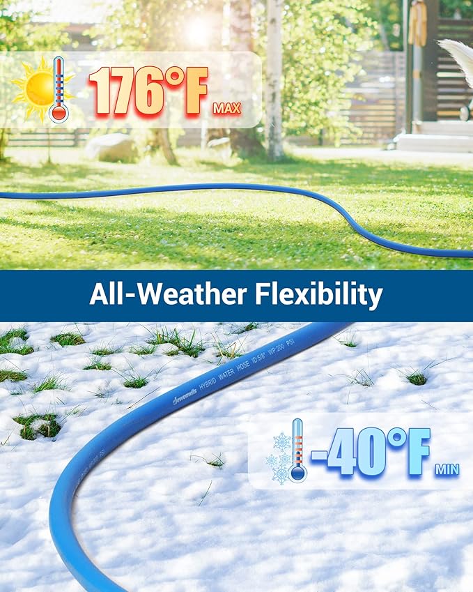 DEWENWILS Hybrid Garden Hose 75 ft x 5/8", Heavy Duty Water Hose with Swivel Handle, Lightweight Flexible Hose for Plants, Car, Yard, 3/4 Inch Solid Fittings, Drinking Water Safe