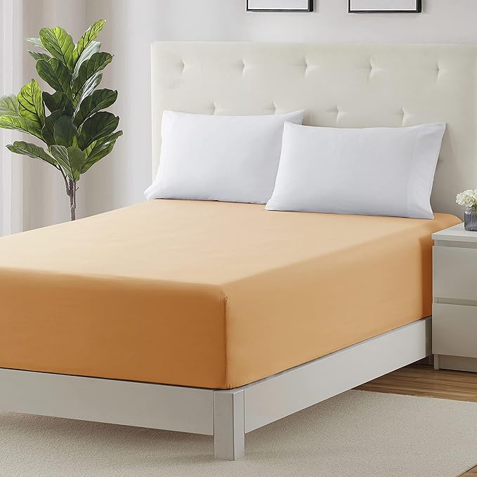 Clara Clark Fitted Sheet, Extra Deep Pocket Fits Deep Mattress, Luxury Soft Fitted Sheet Only, Twin - Extra Deep Apricot Orange