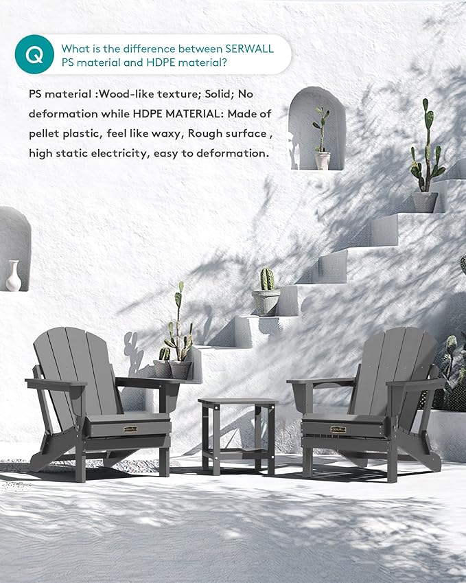 SERWALL Adirondack Chair Set of 8 for Patio Garden Outdoors Fire Pit- (Folding Gray)