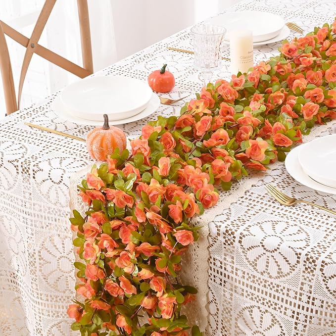 BLEUM CADE 2Pcs 16.4Ft Flowers Garland Artificial Rose Vines for Bedroom, Cute Fake Hanging Flower Vines Floral Garland Decorations for Wedding Party Wall Room Decor Aesthetic