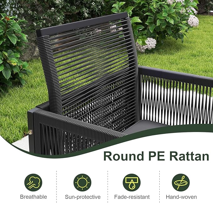 Tangkula 9 Pieces Patio Dining Set, Outdoor Space-Saving Furniture Set with PE Rattan Chairs, Tempered Glass Table and Ottomans, Outdoor Sectional Conversation Set with Cushions for Yard