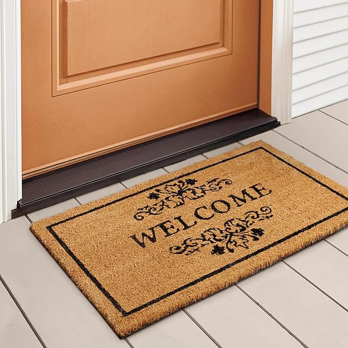 LuxUrux Welcome Mats Outdoor Coco Coir Doormat, with Heavy-Duty PVC Backing - Natural - Perfect Color/Sizing for Outdoor/Indoor uses. (17 x 36)