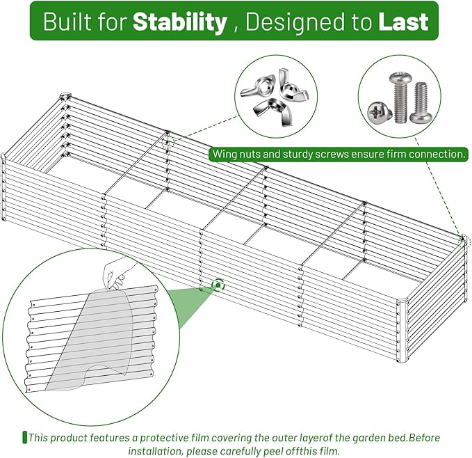 SnugNiture 2-Pack 8x2x2FT Galvanized Raised Garden Bed Kit, Metal Planter Box for Planting Plants Vegetables, Brown