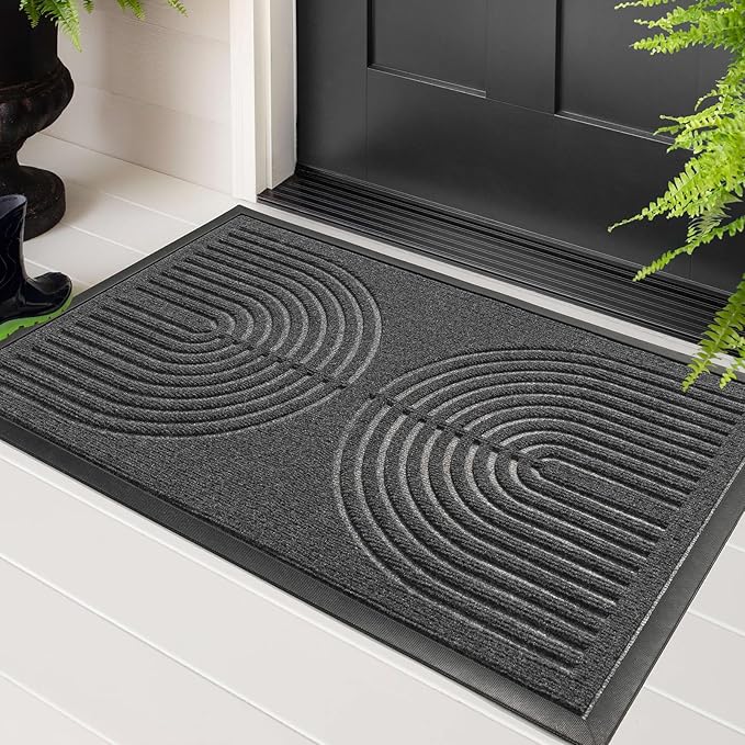 RORA Heavy Duty Outdoor Front Door Mat, Non Slip Doormat Outdoor Entrance, Natural Rubber Floor mat for Entryway, Patio, Garage, Porch, 29.5"x17", Grey