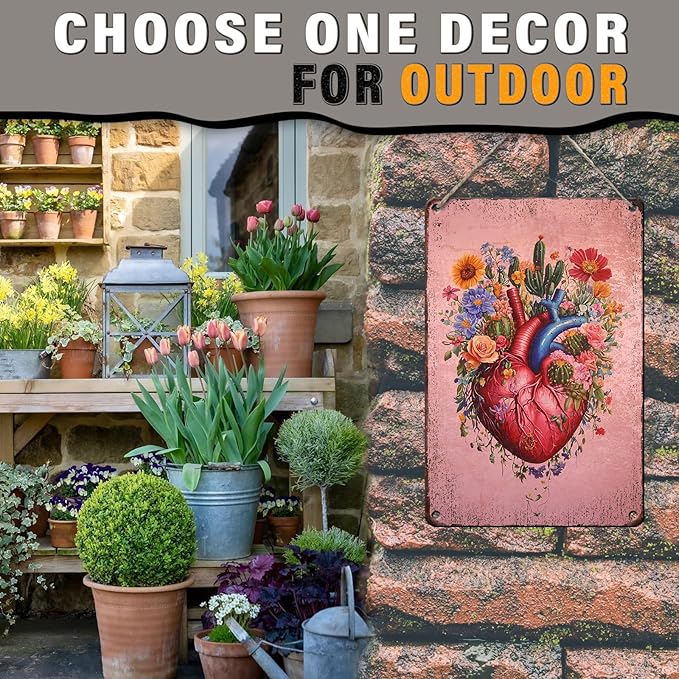 PEACHGARDEN Metal Sign Cactus Heart Wall Decor Vintage Posters Funny Tin Sign for Home Bathroom Kitchen Farmhouse Office Room Wall Decor 8x12inch