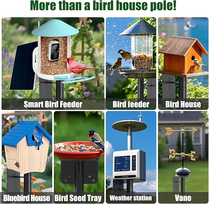 Heavy Duty Bird Feeder Pole - 103" Extra Tall Bird House Stand Outdoor, Anti-Tip Stakes & Stable Mount for Smart Camera Birdfeeder,Bluebird House, BirdBuddy, Birdfy
