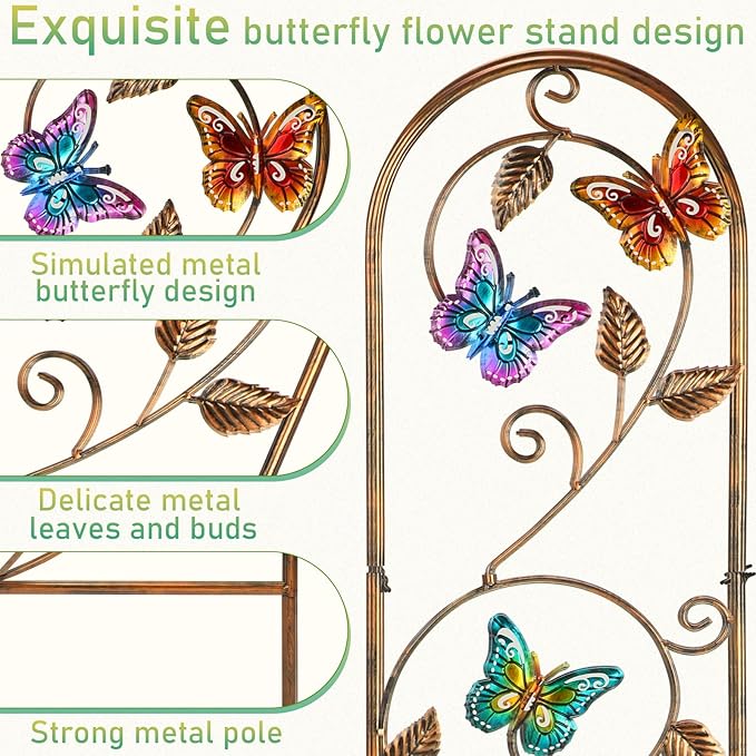 Blulu 4 Pack Metal Garden Trellis for Climbing Plants, 60x11 Detachable Rustproof Arched Fence Flower Vegetable Plant Stand for Outdoor Patio Yard Lawn Decorative(Butterfly)