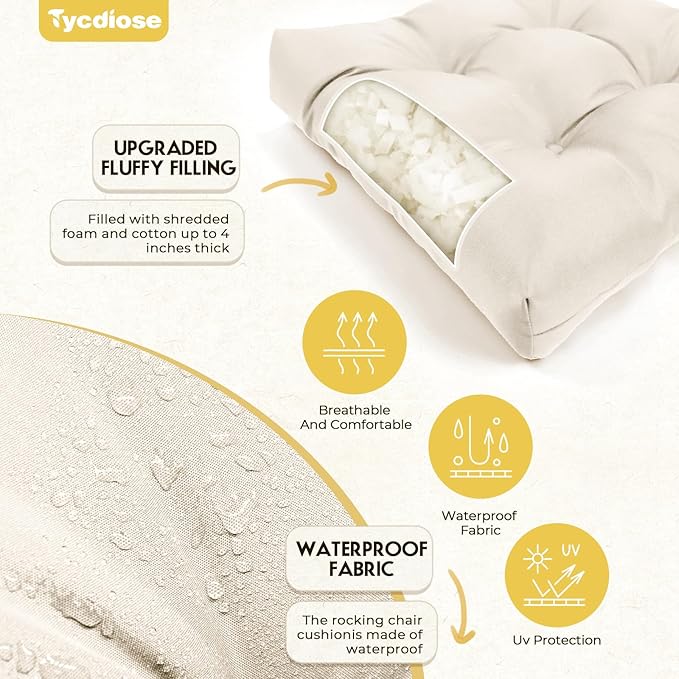 All Weather Outdoor Wicker Chair Cushions of 3 Pieces, Waterproof Outdoor Wicker Chair Cushion for Patio Furniture Loveseat Settee Bench, 1 Loveseat and 2 U-Shaped Thickened Cushions, Cream