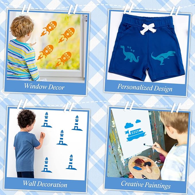 Epakh 24 Pieces Stencils for Kids 8 Inches Drawing Stencils Chalk Template Large Washable Geometric and Garden Themed Primary Shape Template for Kids Toddlers Preschooler(Boy Style)