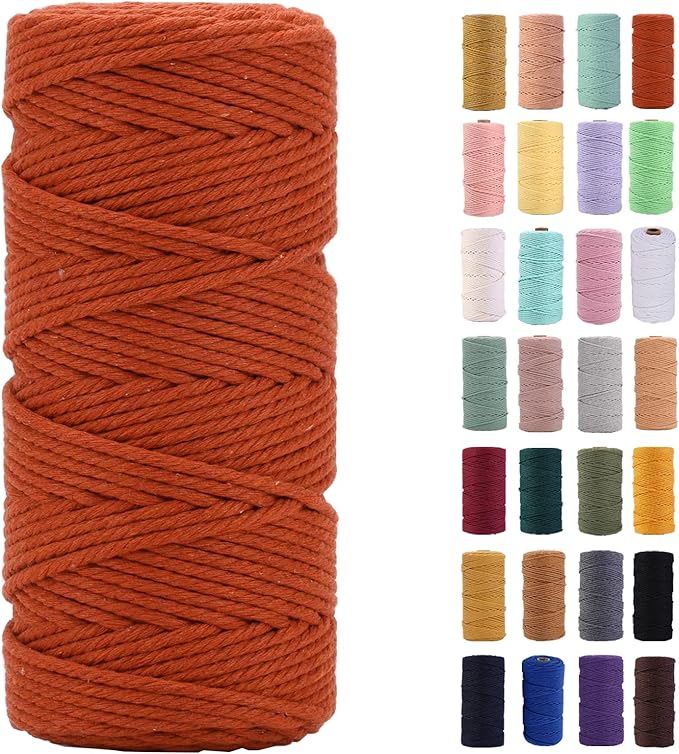 Rust Red Macrame Cord 3mm x 109Yards,Colored Cotton Rope Colorful Cotton Cord Soft Craft Cord Twine for Wall Hanging Plant Hangers Crafts Decorative Projects