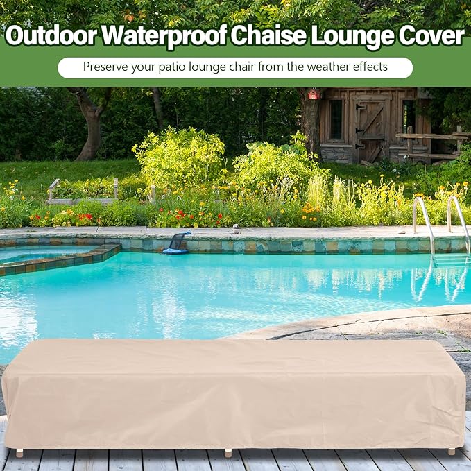 2 Pcs Patio Chaise Lounge Cover Waterproof Outdoor Lounge Chair Cover 30" D x 83" W x 12" H UV Resistant with Handle Strap for Furniture Protection (Tan)