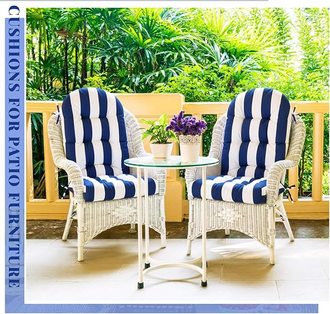 Geelin 4 Pcs Adirondack Chair Cushion High Back Patio Rocking Chair Cushion 44 x 19 x 4 Inch Tufted Weather Resistant Fade Resistant Seat for Patio Rocking Seat (Blue and White)