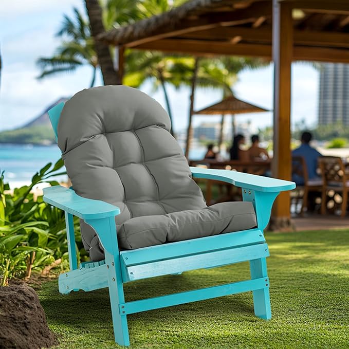 Large Adirondack Chair Cushion, Rocking Chair Cushion 50x20.8x4 inch, High Back Patio Cushions of Upper and Lower with Ties, Sunscreen and Fade-Resistant (Gray, 2)