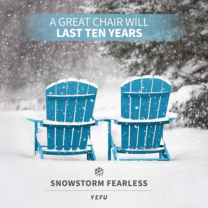 YEFU Adirondack Chairs Set of 2: Outdoor Chair HIPS Plastic Adirondack Chairs - Patio Chairs with Wood Texture - Lawn Fire Pit Deck Porch Garden Chairs for Adults(Pacific Blue)
