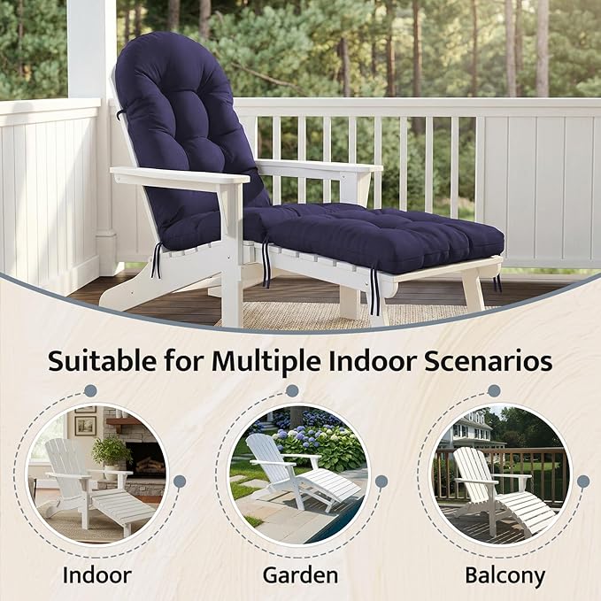 mudilun Adirondack Chair Cushion with Ottoman Cushion Outdoor Tufted Waterproof Lounge Cushion Anti-Slip Thickened High Back Patio Seat Pads (Custom Colors)