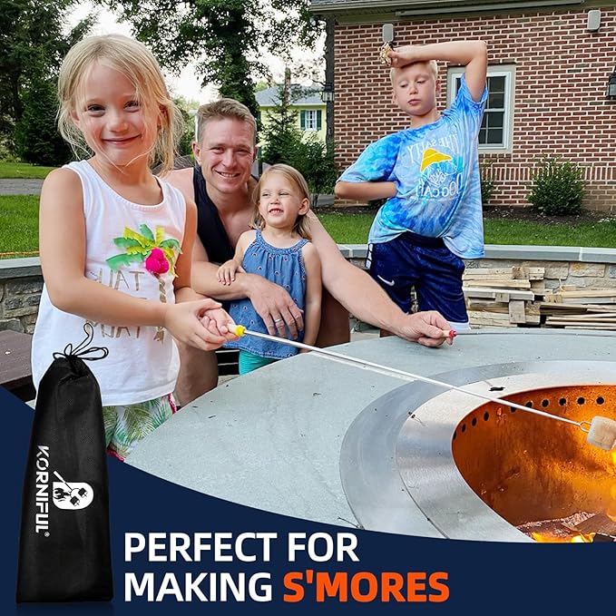 6 pack Smores Sticks for Fire Pit, 32 Inch Marshmallow Roasting long Skewers kit for Campfire - Hot Dog Fork Portable Extendable Stainless Steel Outdoor Trips Accessories