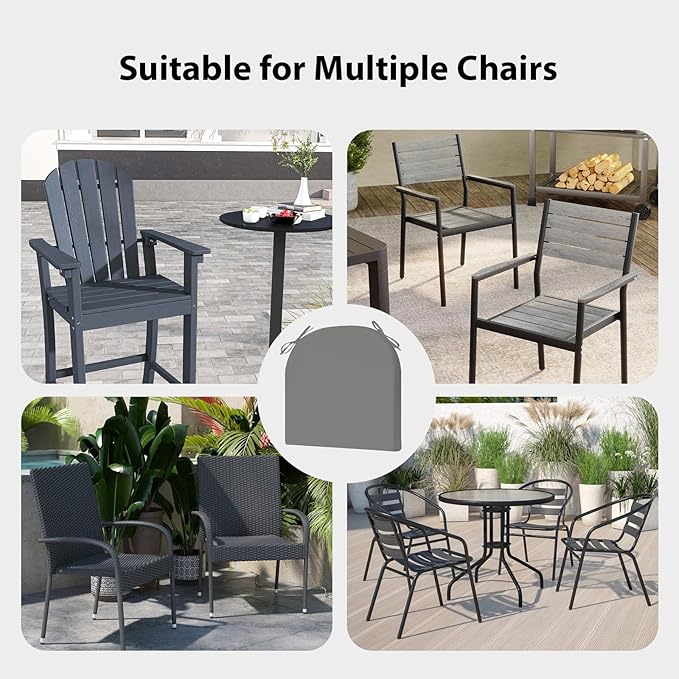 Outdoor Chair Cushions Set of 4, 17 x 16 Inch Patio Chair Cushions for Outdoor Furniture, Water Resistant, Non-Slip Ties (Light Grey)
