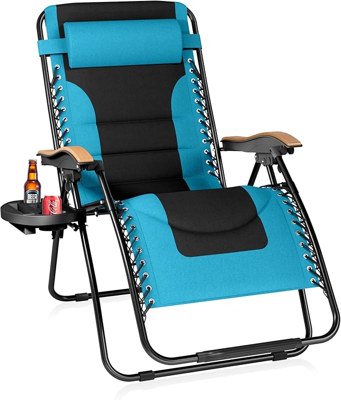 Sophia & William Oversized XXL Zero Gravity Chair, Padded Recliner Outdoor Gravity Chair with Free Cup Holder, Supports 400 LBS (Aqua)