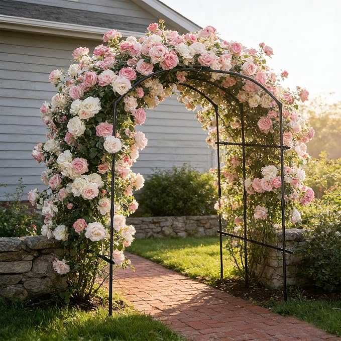 Tall Garden Arch Trellis for Climbing Plants, 87in Tall Metal Plant Support Trellis Archway for Climbing Plant Vegetables Cucumber, Outdoor Yard Lawn Garden Arch Tunnel Trellis