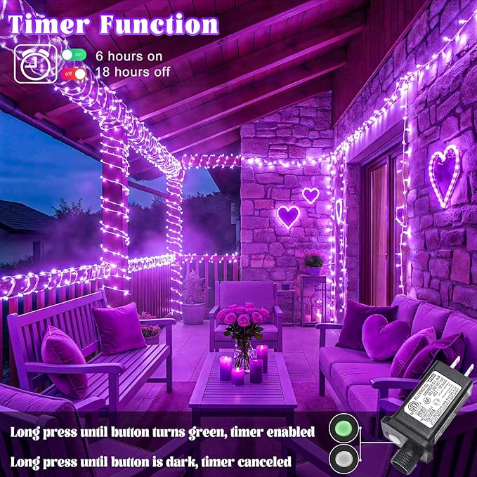66FT 200 LED Christmas Lights Outdoor, Purple Christmas String Lights Indoor Waterproof 8 Modes, Connectable Twinkle Fairy Lights Clear Wire for Home House Room Patio Garden Party