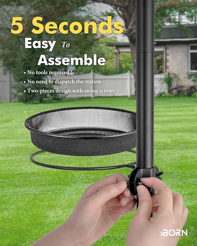 iBorn Bird Feeders Station Mesh Tray and Ring for 1” Pole Stand Station Outdoor Accessory for Humming Bird Feeders for Outside,Fit for 1 Inch Pole, Pack of 1 (Mesh & Water Tray, Pack of 2)