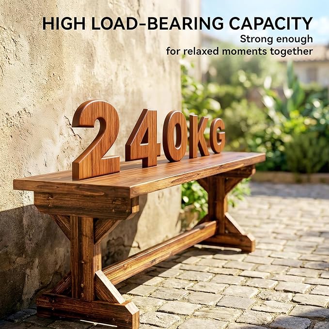 Outsunny Outdoor Wooden Bench, 2-Person Rustic Patio Garden Bench Seat, Backless Outdoor Loveseat with Farmhouse X-Shaped Base for Porch, Park, Lawn, Yard, Carbonized