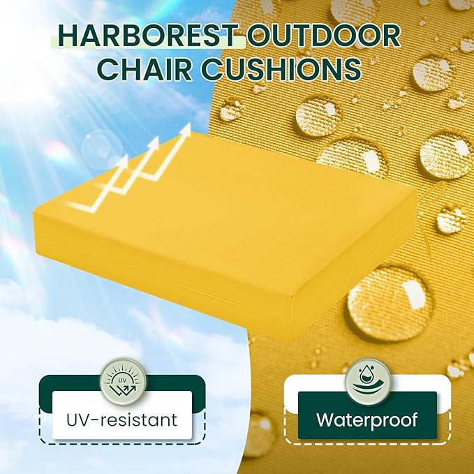 HARBOREST Outdoor Chair Cushions Set of 4, Water Resistant Patio Chair Cushions with Ties, Square Corner Outdoor Seat Cushions for Patio Furniture, 18.5"x16"x3", Yellow