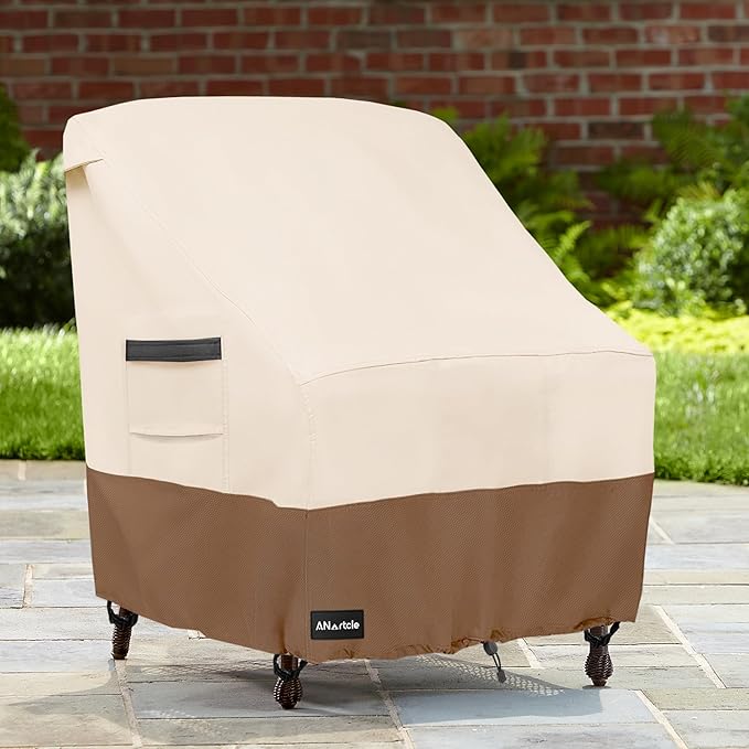Patio Chair Covers,600D Waterproof Heavy Duty Outdoor Lawn Patio Furniture Covers,Patio Swivel Chair Covers for Outdoor Furniture,(35W x 37D x 36H inches) Beige&Brown