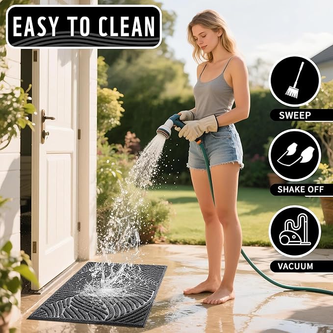 Yimobra Doormat Indoor Outdoor Entrance, Simple Stripes, All-Weather Waterproof & Non-Slip Mat for Front Door, Heavy Duty Polyester Welcome Mat for Garage, Patio-47x24，Dark Grey