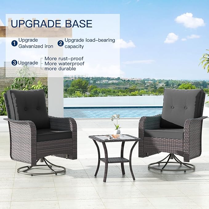 Kullavik 13PCS Outdoor Patio Furniture Set,PE Wicker Rattan Sectional Sofa Patio Conversation Sets with 43" 55000BTU Gas Propane Fire Pit Table,Swivel Rocking Chairs Set,Grey