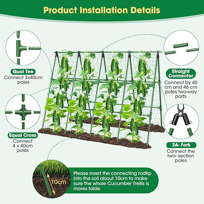 71x51 Inch Cucumber Trellis for Raised Bed,Foldable A-Frame Garden Trellis for Climbing Plants Outdoor with Climbing Net,Plastic-Coated Steel Core,for Cucumber Beans and Vine Type Plants
