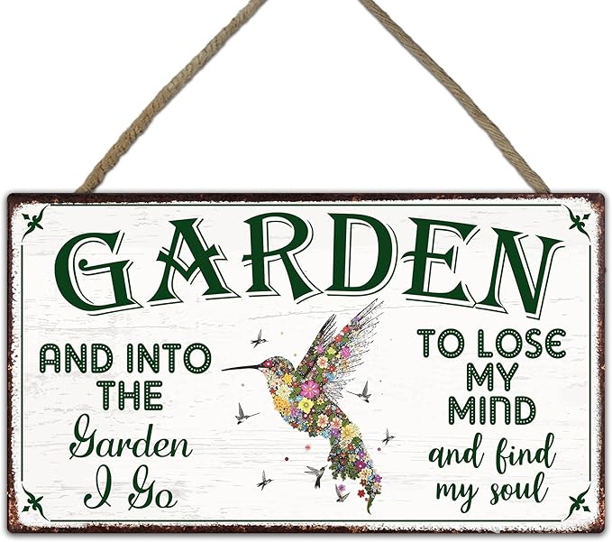 Into The Garden To Lose My Mind Garden Sign - Retro Wooden Hanging Spring Decor for Country Rustic Garage Home Farmhouse Wall Fence Decor Gift for Mothers, Grandmas, and Plant Lovers -A05