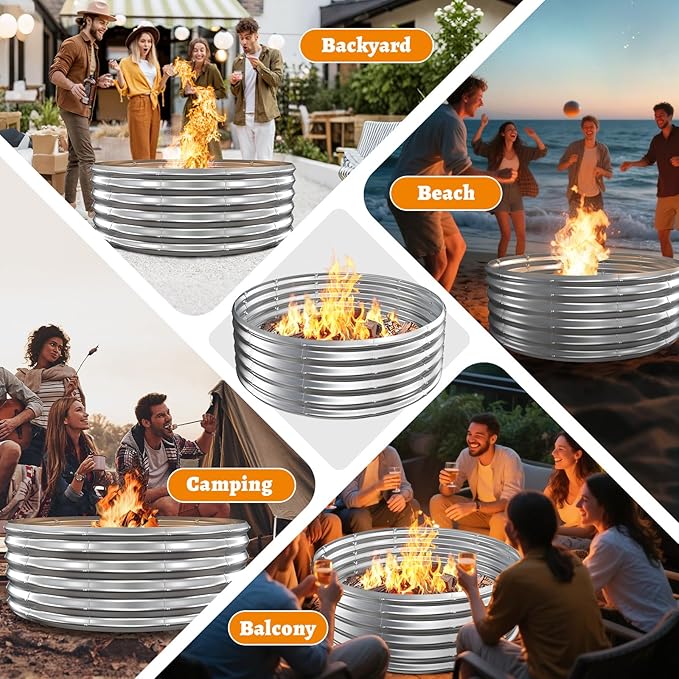 Metal Fire Pit Ring/Bonfire Fire Ring- 48 Inches Diameter, 0.7 MM Thick,1.5 ft High, Durable and Stylish for Outdoor Fire Pits,Patios and Camping (Silver, 4X4X1.5 ft)