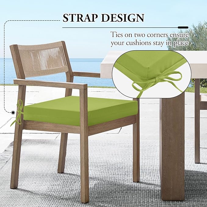 Wellsin Outdoor Chair Cushions for Patio Furniture - Outdoor Cushions for Chairs - Water Resistant Patio Chair Cushions Set of 4, 18.5"X16"X3", Grass Green