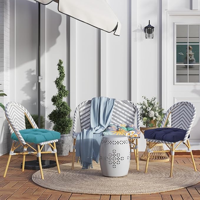 2 Pack Waterproof Outdoor Chair Cushions, Thick Tufted U-Shaped Seat Cushions with Adjustable Ties for Garden Chairs, Patio Furniture, 19x19x4.5 Inches