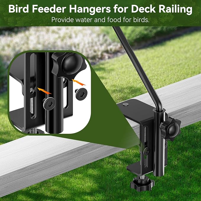 Heavy Duty Adjustable Deck Railing Hook - 28-Inch Outdoor Clamp-Mount Hanging System for Bird Feeders, Wind Chimes & Garden Decor (Fits 2.75" Thickness, Max 12lbs)
