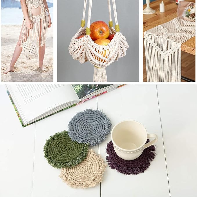 NOANTA Reddish Brown Macrame Cord 3mm x 220yards, Colored Macrame Rope Cotton Rope Macrame Yarn, Colorful Cotton Craft Cord for Wall Hanging, Plant Hangers, Crafts, Knitting