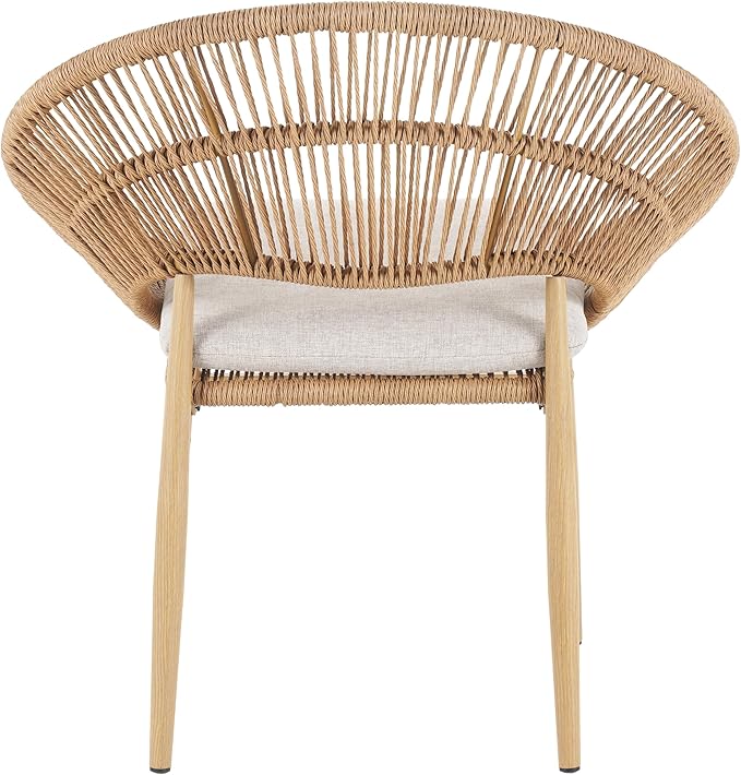Christopher Knight Home Cyril Papasan Chair Set of 2, Patio Wicker Dining Chair, Patio Furniture Set, Comfy Reading Single Sofa with Cushion, Light Brown+Beige