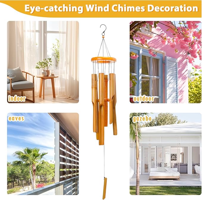 MUMTOP Bamboo Wind Chimes for Outside-Wooden Wind Chime - 33 Inch Bamboo Chimes for Outdoors,Patio,Garden,Yard,Home,Tree Decor