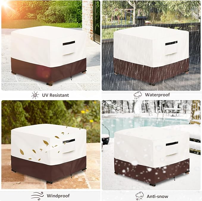 Patio Ottoman Cover,32W x 32D x 18H inch,Waterproof Square Patio Small Side Table Cover,Suitable for 3-Piece Outdoor Wicker Patio Bistro Set Side Table(Beige)