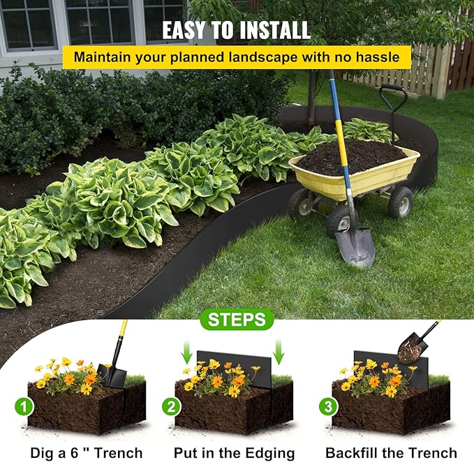 VEVOR Landscape Edging, 10 inch Depth 300 ft Total Length, Recycled HDPE Coiled Terrace Board, Flexible Bender Border for Landscaping, Lawn, Garden, Yard, Against Invading Weeds, Black
