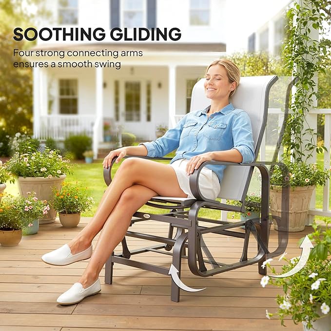 Outsunny Outdoor Glider Chair Set of 2, Gliders for Outside Patio with Smooth Gliding Mechanism and Lightweight Construction for Backyard, Beige