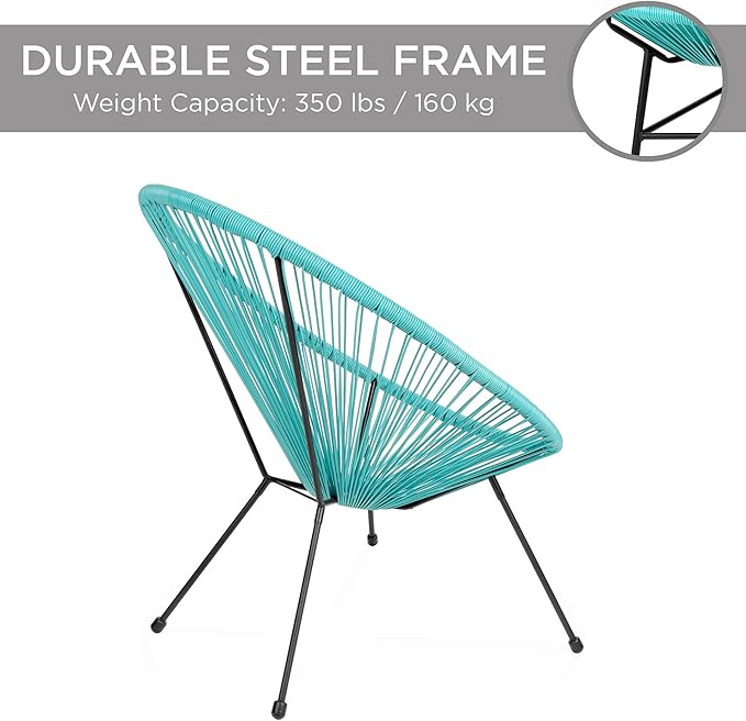 Best Choice Products 3-Piece Outdoor Acapulco All-Weather Patio Conversation Bistro Set w/Plastic Rope, Glass Top Table and 2 Chairs - Light Blue